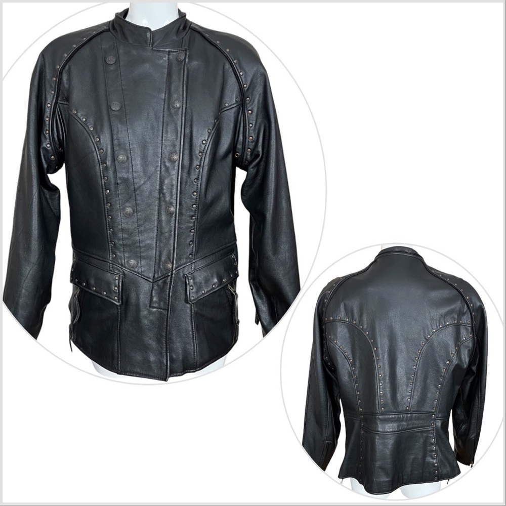 Harley Davidson Black Leather SAVANNAH Motorcycle Jacket with Rivets Studs XL